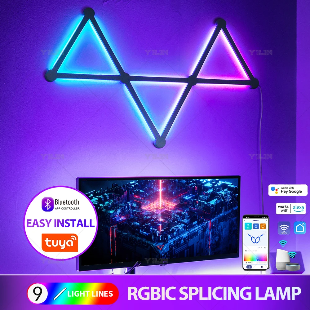 

RGBIC Smart LED Night Light DIY Splicing Ambient Lighting Tuya APP Control Atmosphere LED Wall Lamp Game Room TV Backlight Decor
