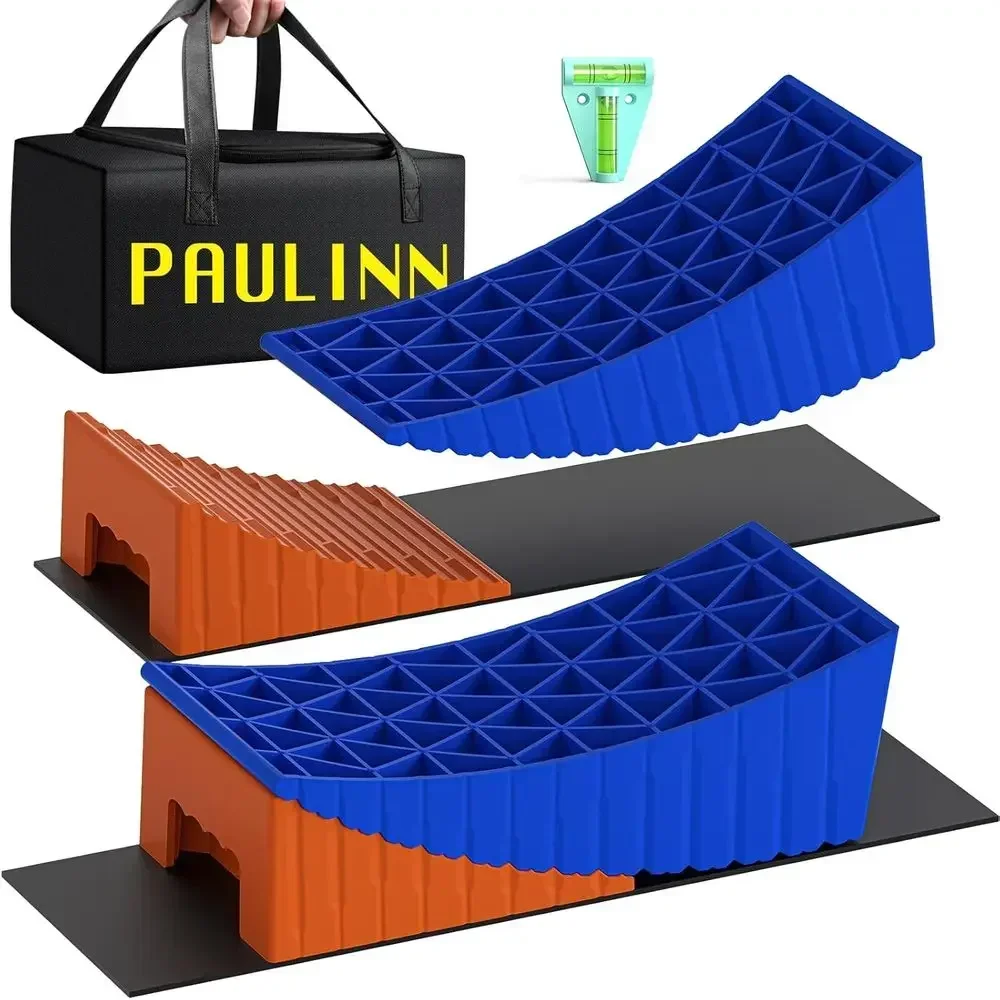 PAULINN RV Camper Levelers, 2 Packs RV Leveling Blocks Heavy Duty & Upgraded Up to 35,000 lbs, Curved Leveling RV Accessories wi
