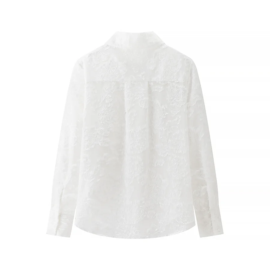 

TRAF& Women 2025 Spring New Fashion Tongle Style Jacquard Long Sleeve Shirt Unique Lapel Button Casual Shirt Blouses Mujer