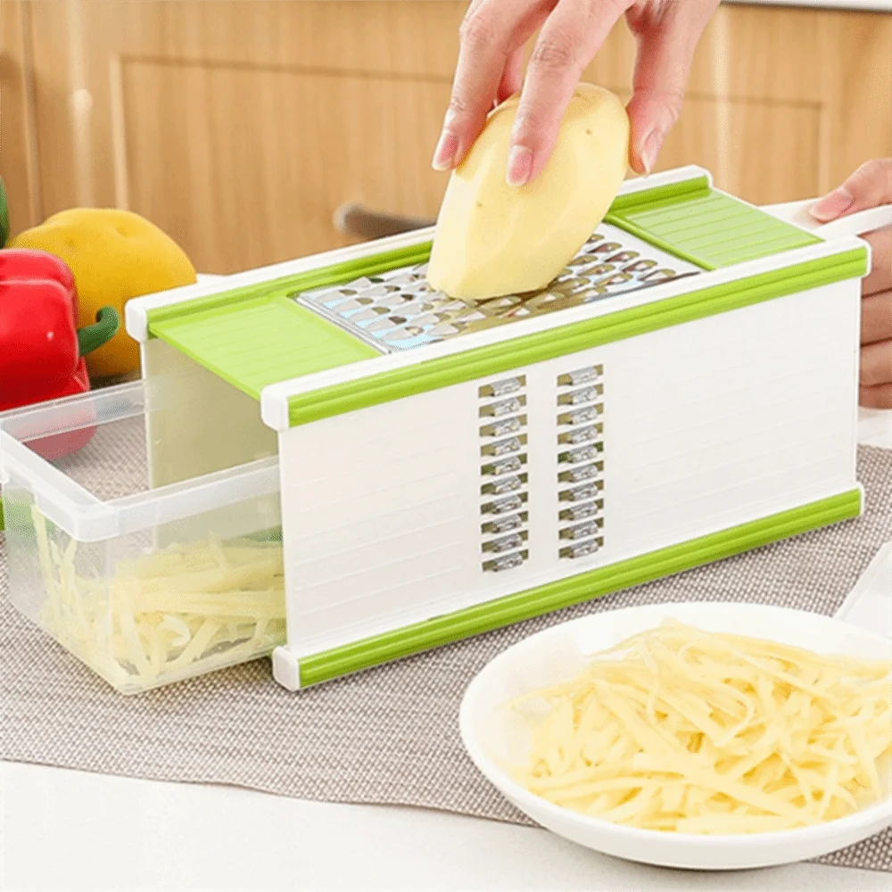 

Portable 5 in 1 Vegetable Chopper Manual with Container Vegetable Grater Plastic Stainless Steel Potato Slicer Restaurant