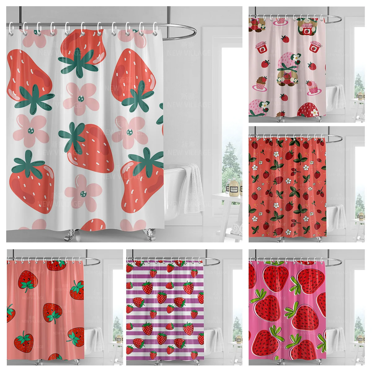 Home shower curtains bathroom Decora waterproof fabric non-slip bathmat water absorption curtain Modern nordic boho plant fruit