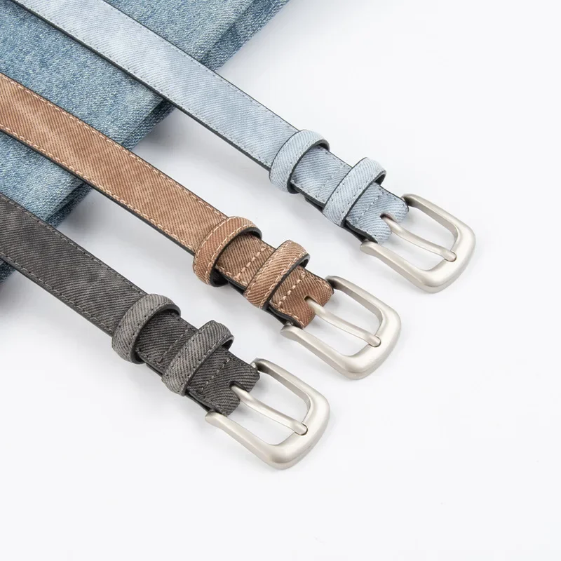 2024 Nieuwe Echte Leren Denim Dames Riem Koeienhuid Gecombineerd Met Jeans Casual Broek Riem Modieuze Eenvoudige En Veelzijdige Riem