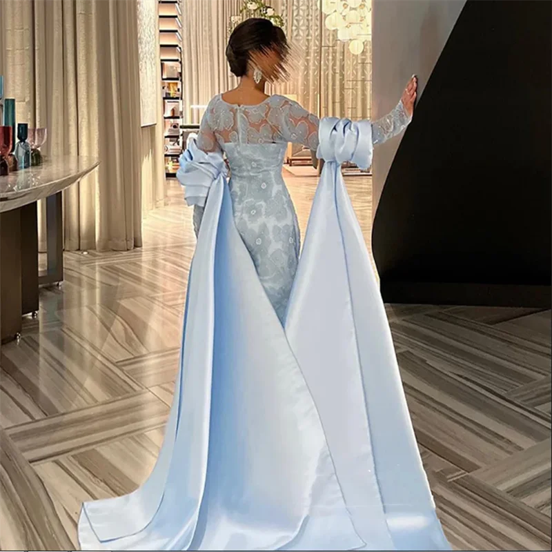 Robe de soirée saoudienne personnalisée, élégante, col en V, manches longues, perles, robe de bal arabe, robes de fête de mariage avec Cape