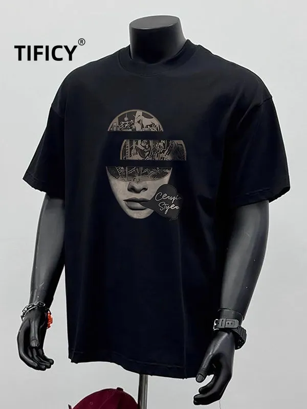 

Мужская летняя футболка High Street Tees из плотного хлопка с принтом, модная, свободного кроя, с круглым вырезом, с коротким рукавом