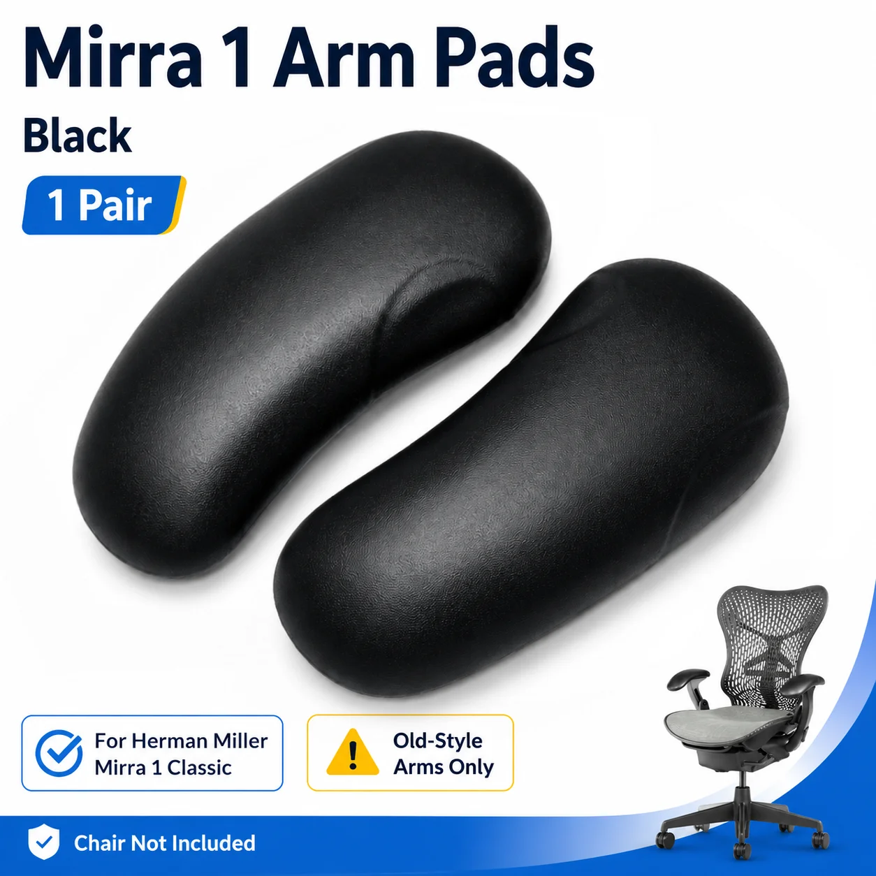 Herman Miller Mirra 1 Classic Arm Pads Replacement, Black/Light Gray, for Chairs Made Before Aug 9 2010, 1 Pair