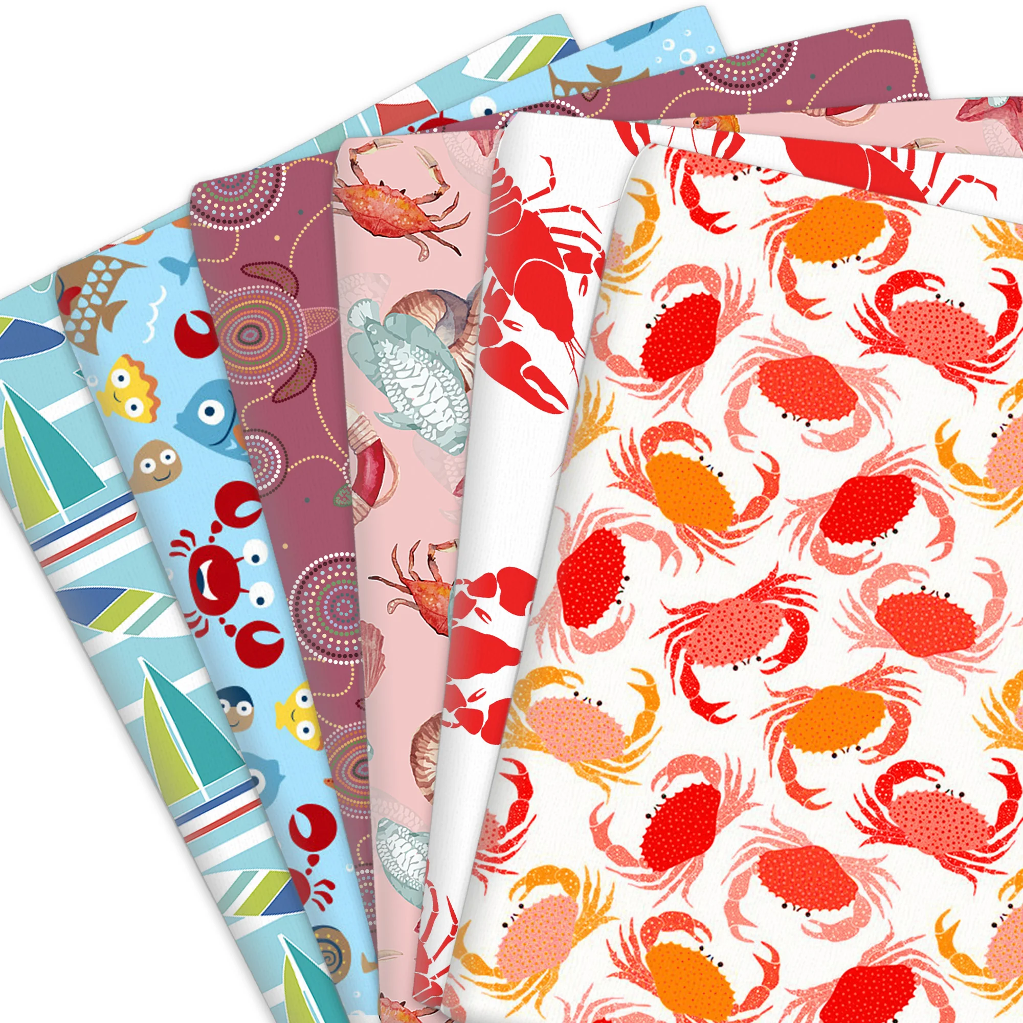 Ocean Crab Lobster 100% Pure Cotton Or Polyester Cotton Material Patchwork Sewing Quilting Fabrics Quilt Needlework DIY Cloth