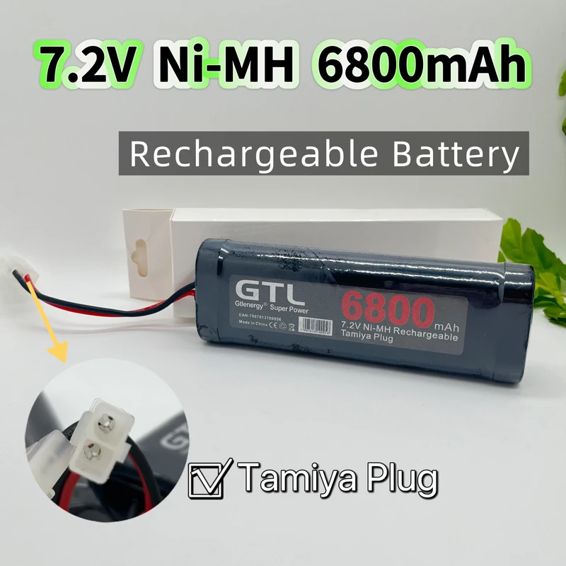 Gtlenergy 7.2V 6800mAh Bateria recarregável com tampa alta para carro/caminhão RC, de longa duração, super potência, conectores estilo Tamiya