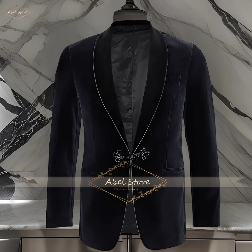 

Premium Dark Blue Velvet Standalone Jacket Special Occasion Wear Elegant Groom Dinner Suit Custom Sizing