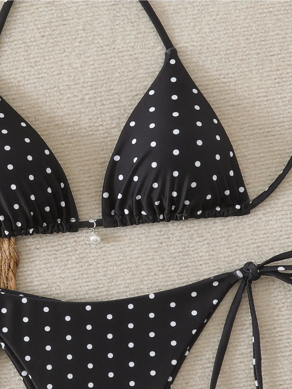Women's Sexy Polka Dot Halter Bikini Set Lace-Up Low Waist Two-Piece Triangle Thong Swimwear Tie On Side Brazilian Biquinis image 4