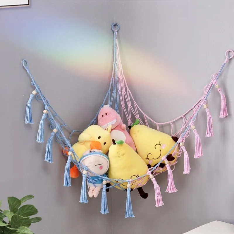 Hammock Storage Net Toy Hammocks Wall Corner Hanging Organizer Woven Kids Stuffed Mesh Baby Animal Rope Hammock Bag Cotton