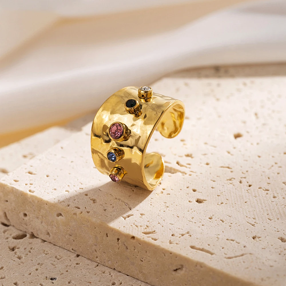 18k Gold Plated Stainless Steel Open Ring for Women Fashion Charm Minimalist Freshwater Pearl Zircon Rings Jewelry Party Gifts image 6