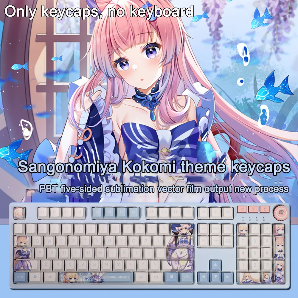 108 Keys/set Genshin Impact Keycaps Sangonomiya Kokomi PBT Dye Subbed Keycap Cherry Anime Gaming Key For ANSI 61 87 104 108 key