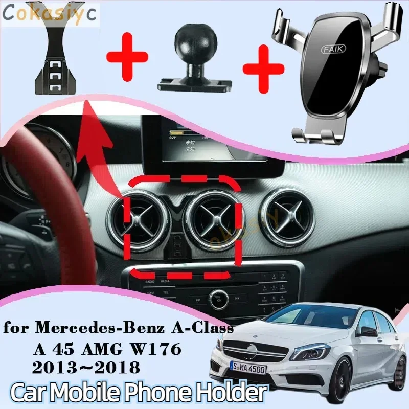 Mobile Phone Holder for Mercedes-Benz A-Class A 45 AMG W176 2013~2018 Air Vent Clip Cell Stand Support Gravity Car Accessories