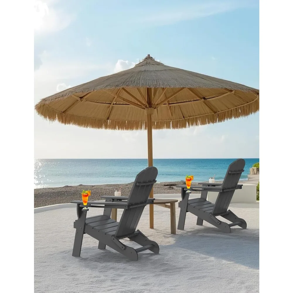 Cadeira dobrável Adirondack, cadeiras Adirondack de plástico texturizado de madeira com 2 suporte para copos, cadeira para fogueira HDPE resistente às intempéries,