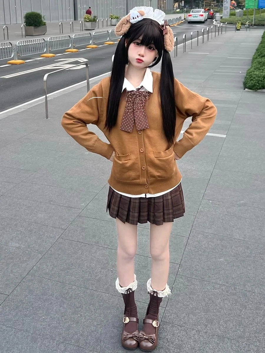 

Sweet School orm Sle Women's Knitted Cardigan Long Sve Outerwear Versatile Autumn Winter New Arrival Faion Set