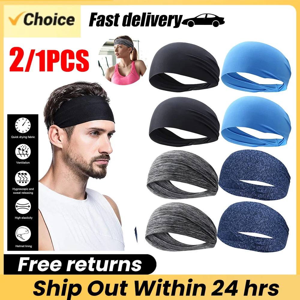 5/2PCS Elastic Headband Quick Dry Sweat Absorption Headdress Anti-slip Sport Head Band Breathable for Yoga Running Biking Unisex