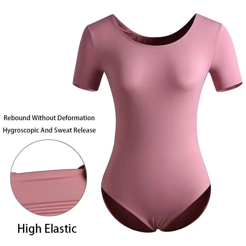 Body da danza basic da donna per squadra adulta Body da balletto a maniche corte in nylon Abbigliamento da ballo Abiti da balletto morbidi e delicati sulla pelle