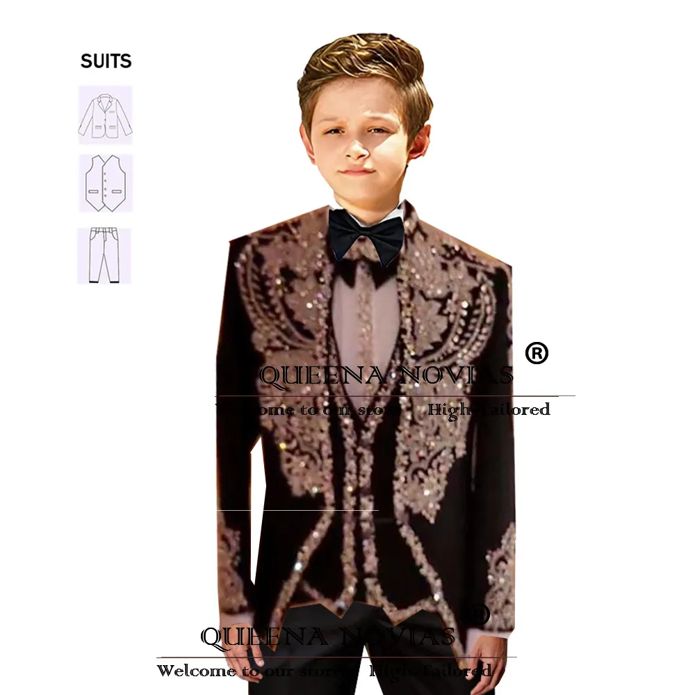 

Роскошные костюмы для мальчиков на свадьбу, детские пиджаки ручной работы с кристаллами и бисером, индивидуальные смокинги из трех предметов, traje para niños elegante