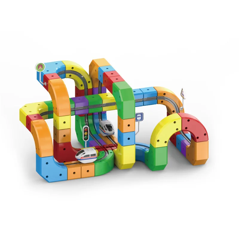 Montagem de trem ferroviário mágico conjunto quebra-cabeça brinquedo pai criança interativo crianças brinquedo não controle remoto trem ferroviário presente natal