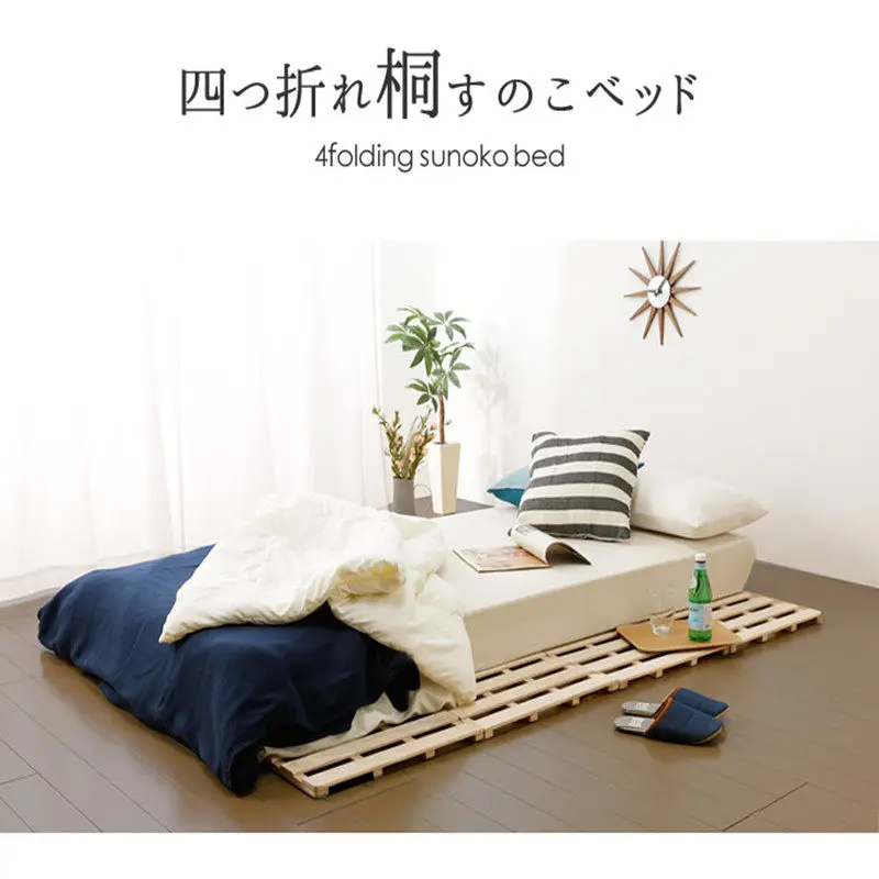 Four-fold floor bunk heightened moisture-proof bed board tatami breathable row skeleton bed paulownia solid wood lunch break bed