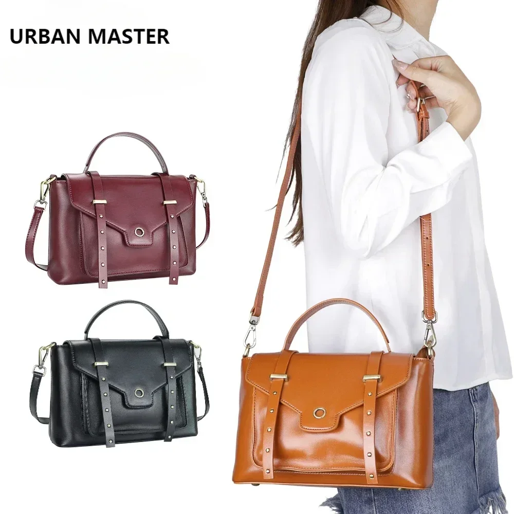 

URBAN MASTER Vintage Top-Handle Bags for Women, Genuine Leather Fashion Simple Shoulder Crossbody Bag, Commuter Handbag 1945