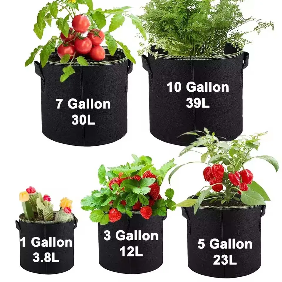 1-10Pcs Vegetable/Flower/Plant Grow Bags 3/5/7/10/15/20Gallons Thickened Non-Woven Grow Bags Aeration Fabric Pots with Handles ﻿