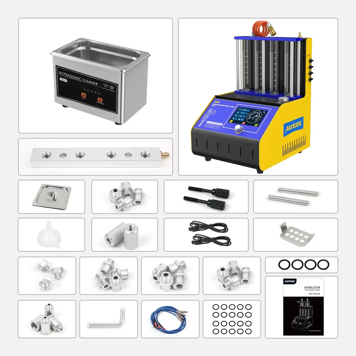 AUTOOL CT180 Intelligent Upgrade Fuel Injector Tester Cleaning Machine 4 Cylinders Injector Ultrasonic Cleaner