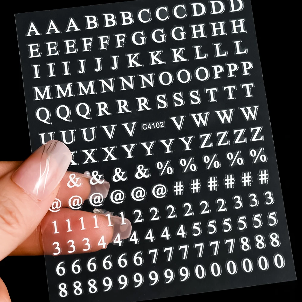 1Pc 3D Black White Small Alphabet Nail Art Sticker Gold Silver Laser English Letter Adhesive Decals DIY Number Manicure Sliders