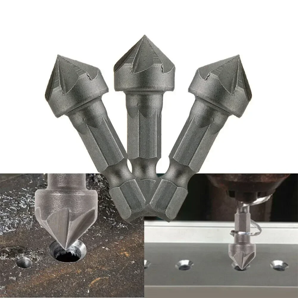 Para biselar desbarbado útil broca de chaflán vástago de 1/4 pulgadas 3 piezas 36*12,7mm 45 # Herramienta de chaflán HCS plateada útil