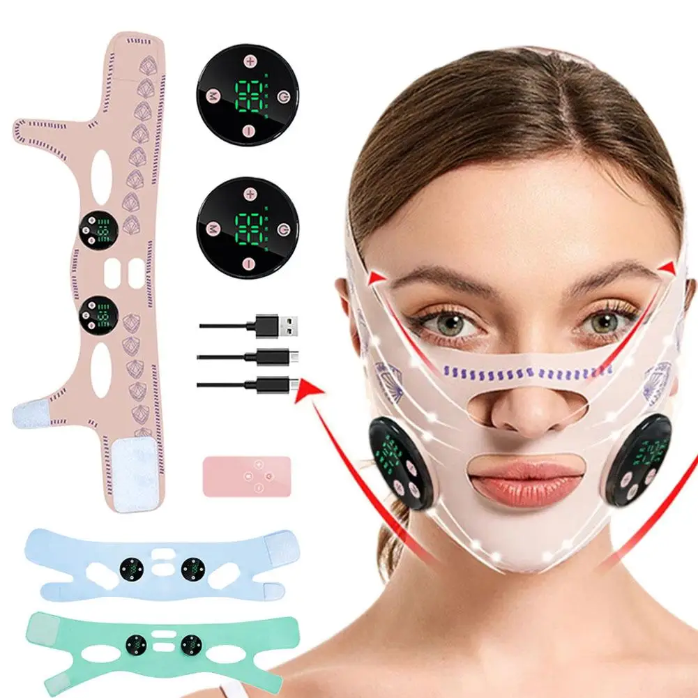 EMS Face Contorno Máscara, Massagem Na Cabeça, Linha V Lifting, Shaping, Facial, Slimming Strap, Elétrico, Carregamento USB, Reduzir o Chin Duplo