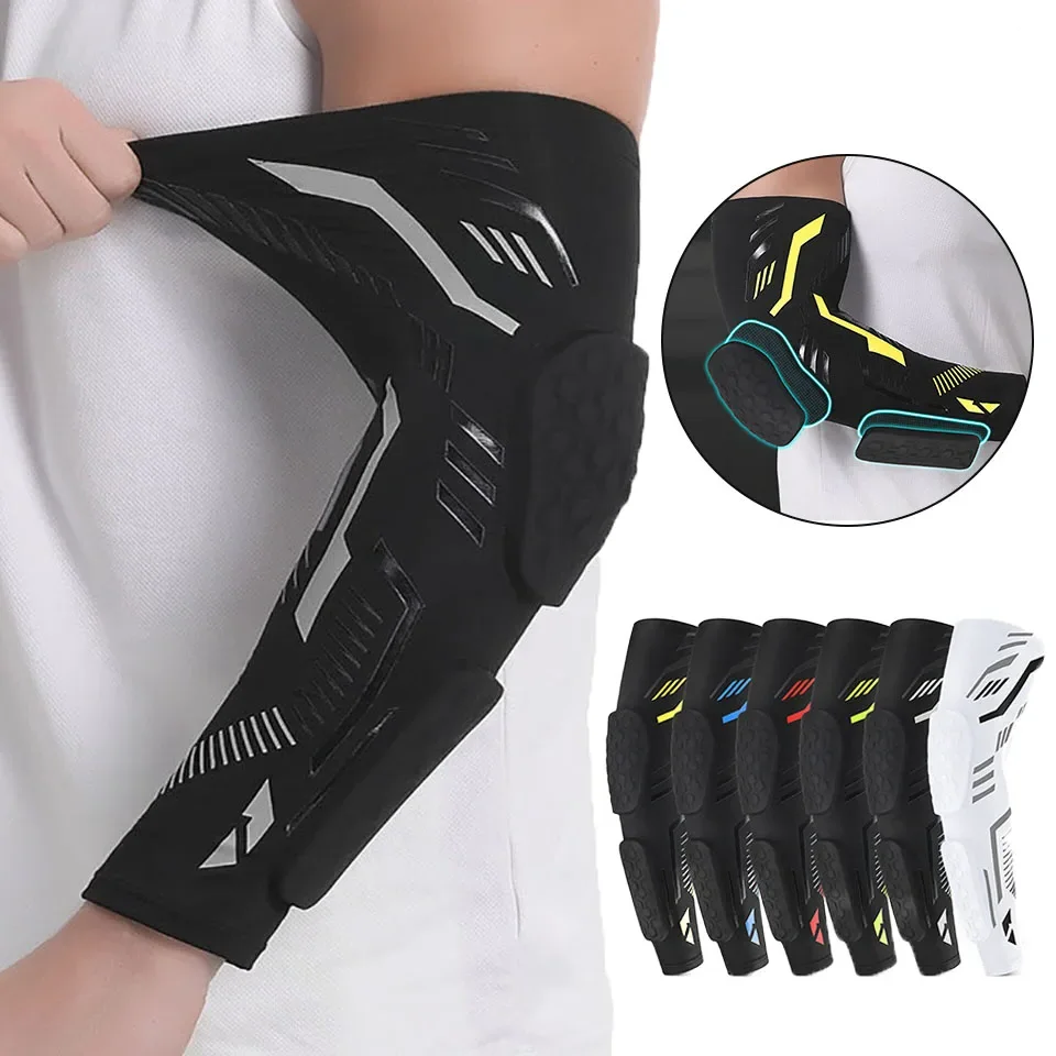 1Pcs Basketball Honeycomb Arm Guard Separate Anti-Collision Anti-Slip Elbow Pads Pressure Arm Cover Riding Long Training Brace