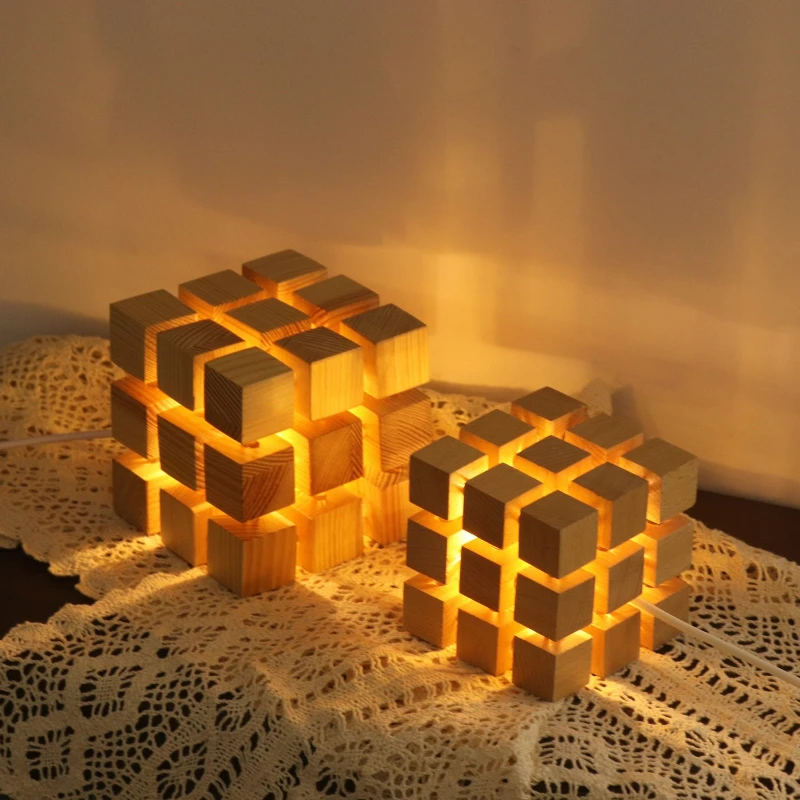 Magic Cube Night Light USB Plug in Battery Powered Desk Lamp Bedside Table Decoration Bedroom Atmosphere Light Children's Gift