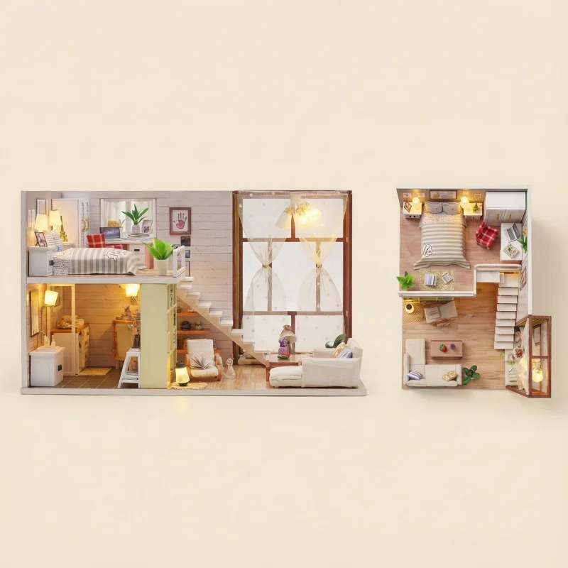 OUZEY 3D Houten Miniatuur Huizen Kleine Stedelijke Huis Puzzel Speelgoed Decoratie Model Handgemaakte DIY Model Kit Voor Volwassen