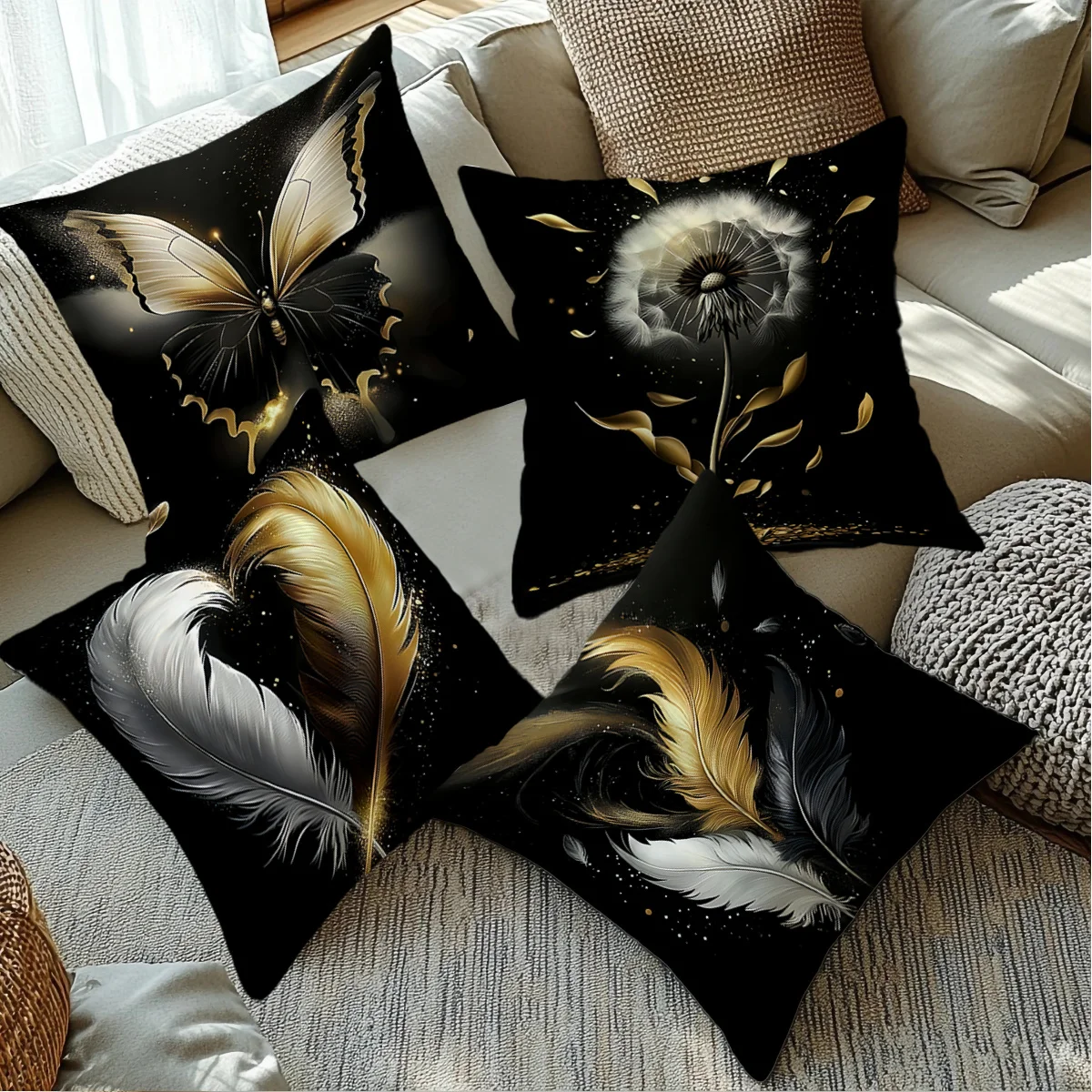 Butterfly dandelion feathers digital printing pillow cover Short plush Suitable living rooms bedrooms sofas throw cushion cover