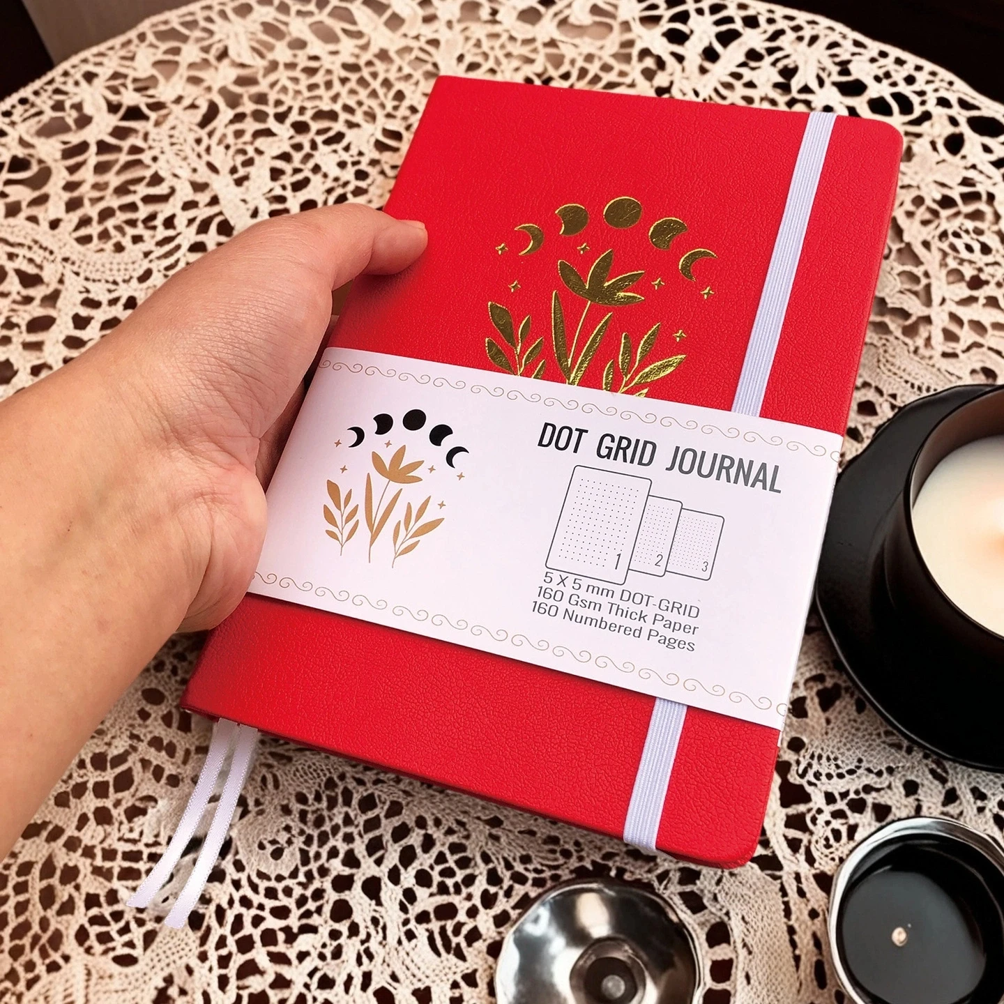 A5 Dotted Grid Journal – BUKE PU Notebook with Cream Paper, Page Numbers, Ideal for Bujo and Mind Mapping