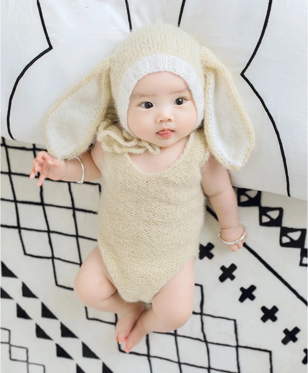 Ensemble de Chapeaux de Lapin à sulfOreilles pour Bébé, Vêtements de Photographie, Book ine Lune, Demi-An, Cent Jours