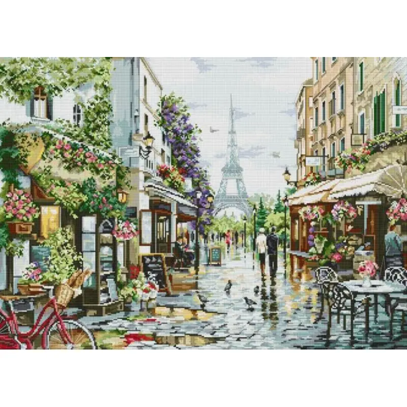 Paris vista de rua alegria domingo kit ponto cruz aida 14 16 11ct lona branca hd impresso tecido costura bordado decoração para casa artesanato