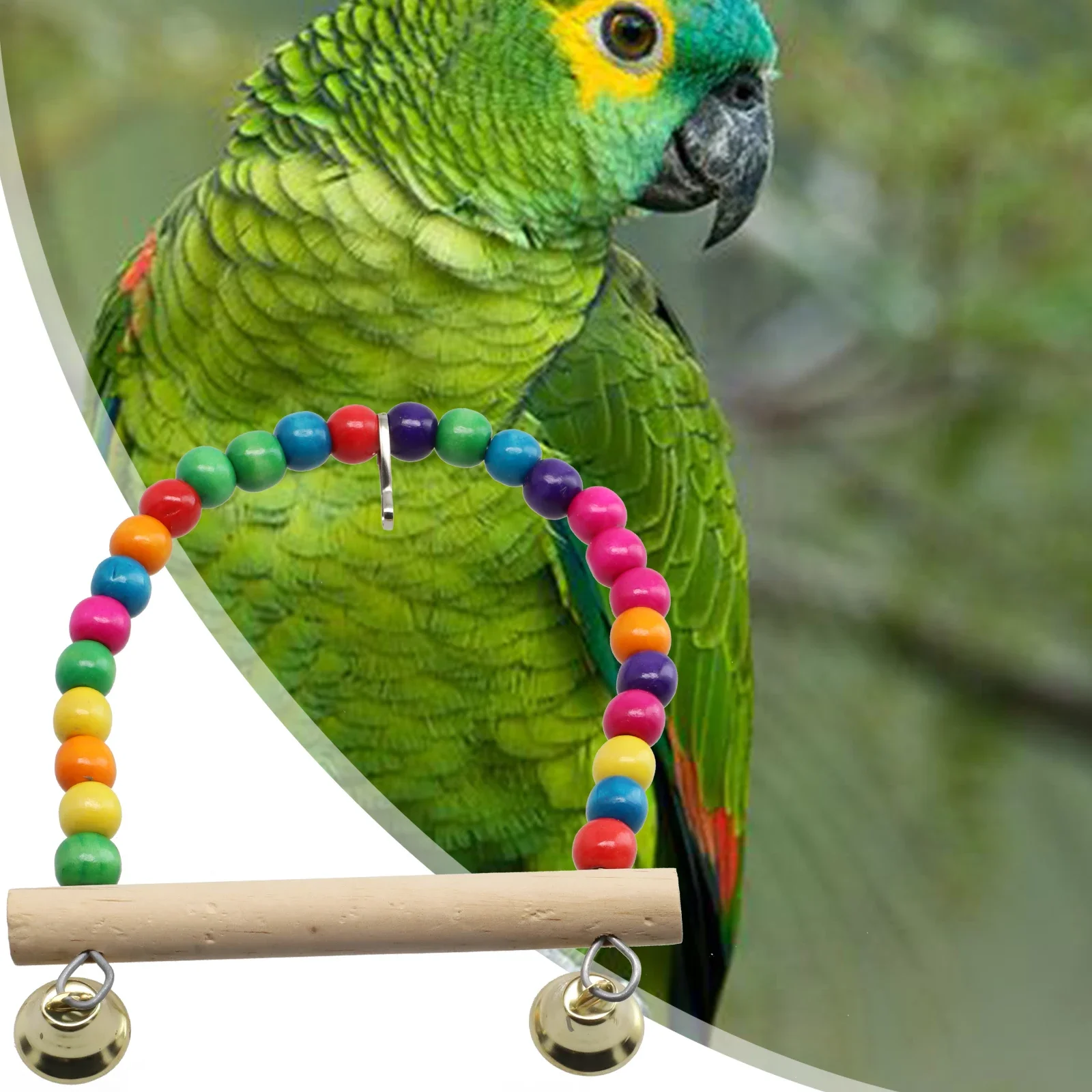 Natural Wooden Parrots Swing Toy Birds Perch Hanging Swings Cage With Colorful Beads Bells Toys Bird Supplies Drop Ship