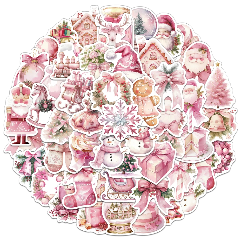 50PCS Creative Pink Christmas Personalized Stickers Phone Case Decoration DIY Notebook Water Cup Waterproof Stickers