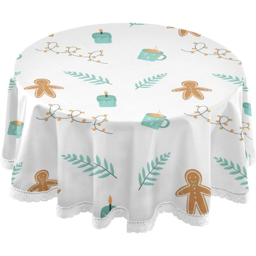

Round Table Cloth 60" Tablecloths Winter Pattern Lace Elegant Wipeable Washable Table Cover for Kitchen and Dining Room