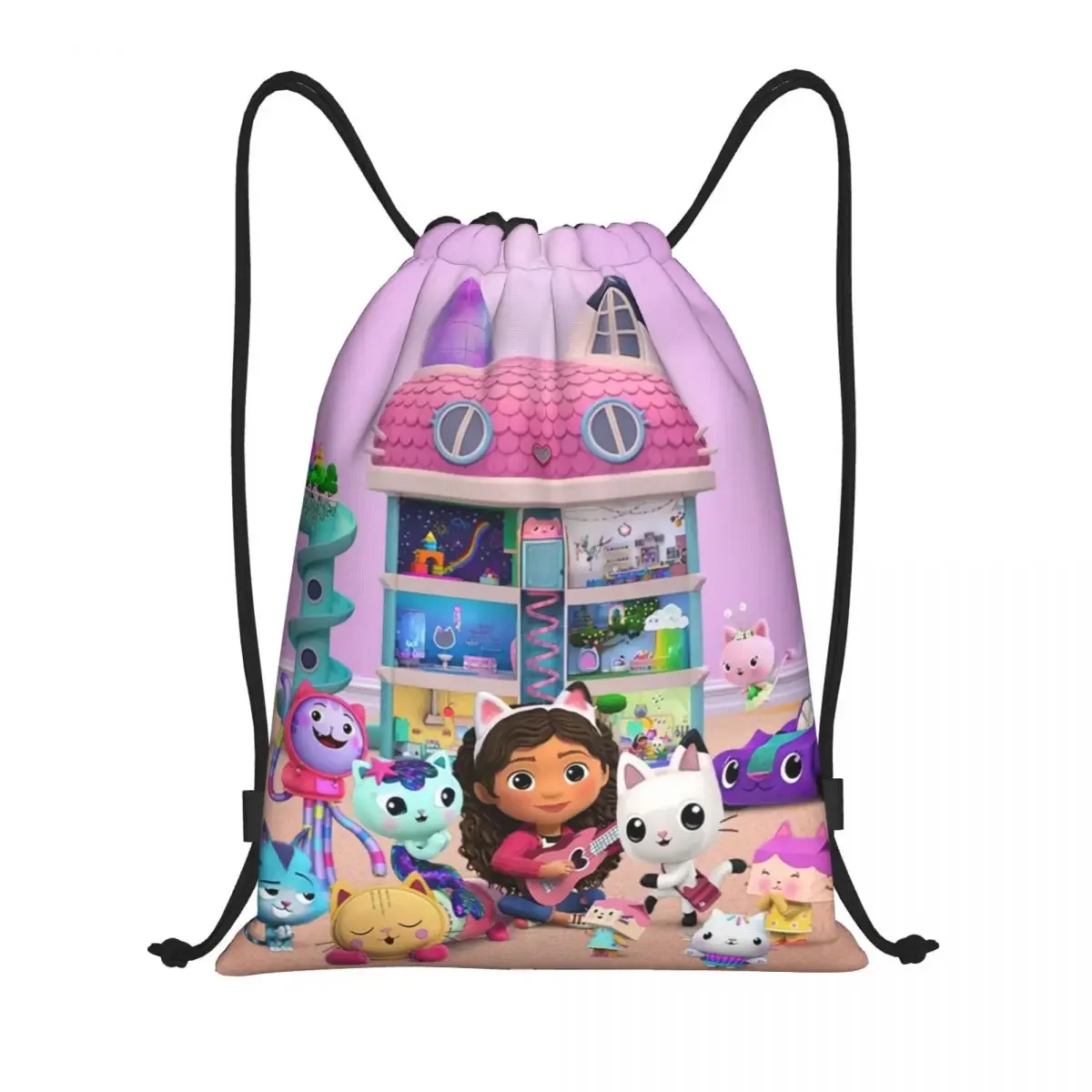 Gabbys Dollhouse Drawstring Bags Men Women Portable Sports Gym Sackpack Cartoon Cats Shopping Backpacks