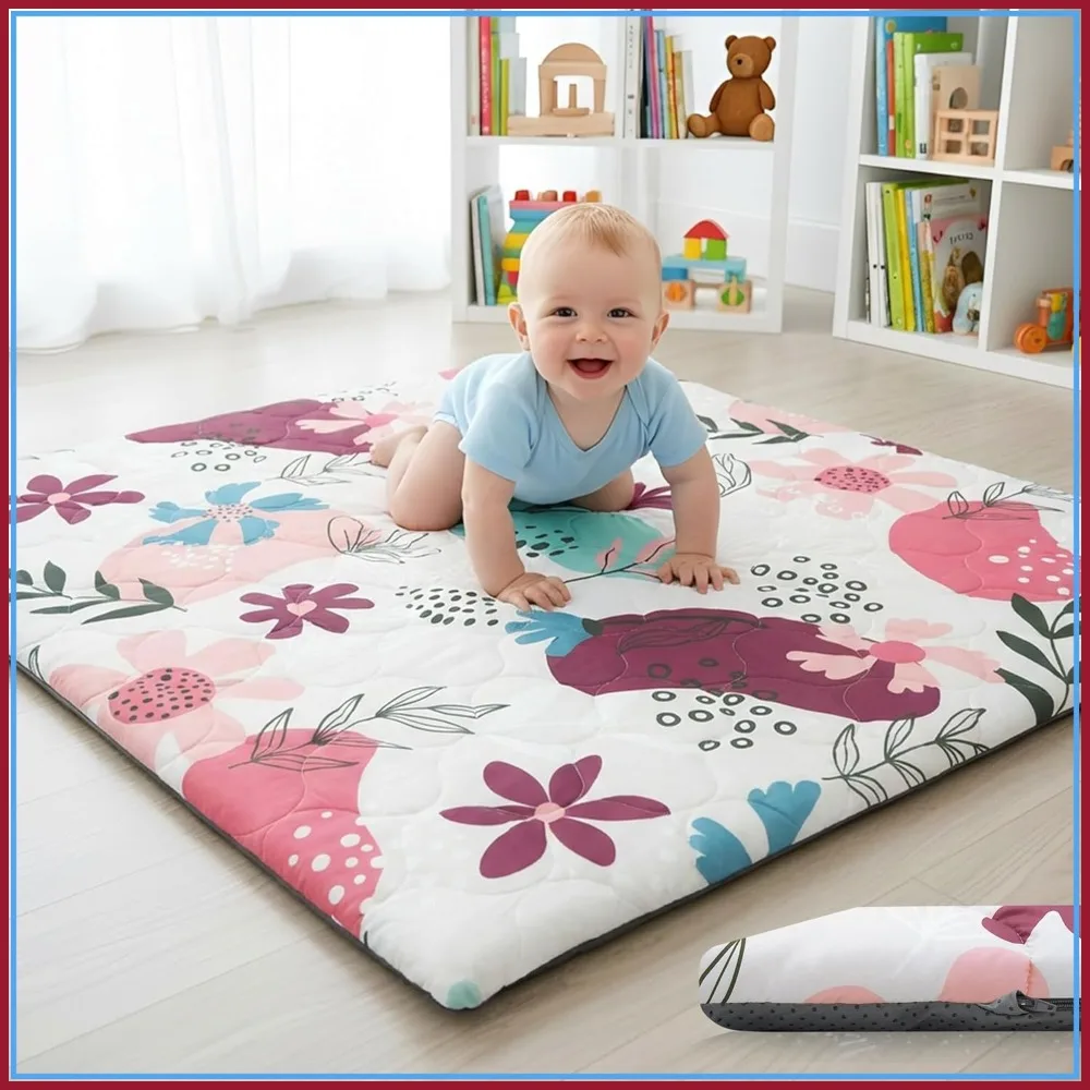 

1.5" Thick Foam Play Mat 50x50 Removable Washable Cover Baby Floor Mat Soft Non-Slip Crawling Living Room Floral