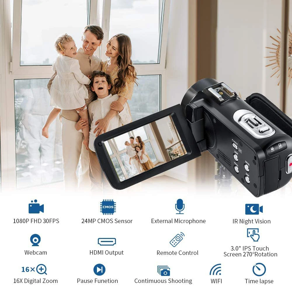 Videocamera digitale videocamera Ordro visione notturna a infrarossi 1080P Full HD professionale Camara Filmadora per Video Youtuber Vlogging