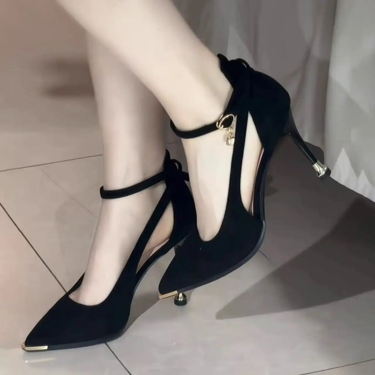 

New Style Women's Fashion Single Shoes with Buckle Hollow out Pointed Toe High Heels Comfortable Commuting Sensual Slip-On Shoes