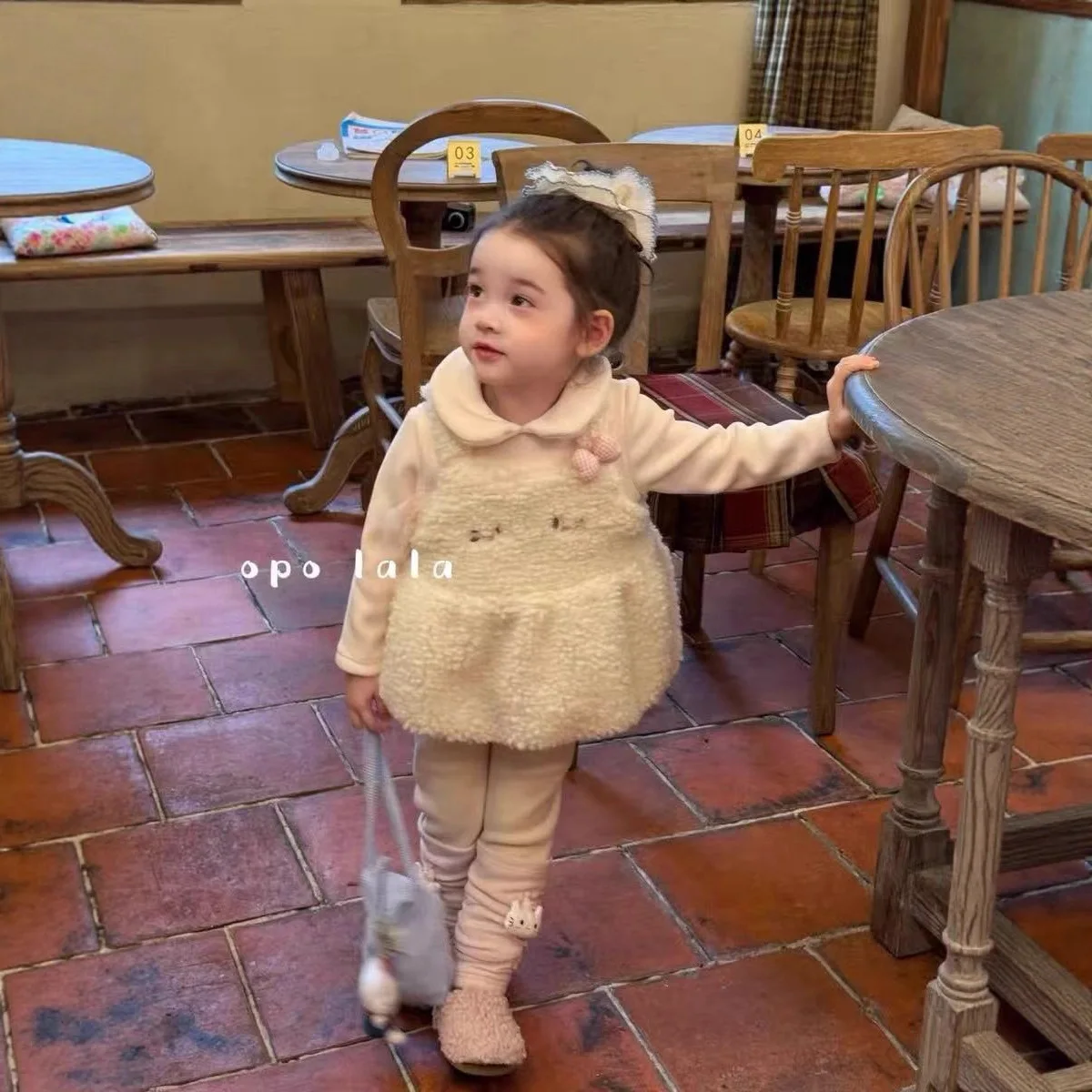 

Зимний комплект одежды из 3 предметов для девочек, бархатная майка с воротником Питера Пэна и бантом, флисовый шерстяной жилет для маленьких девочек, сращенные леггинсы