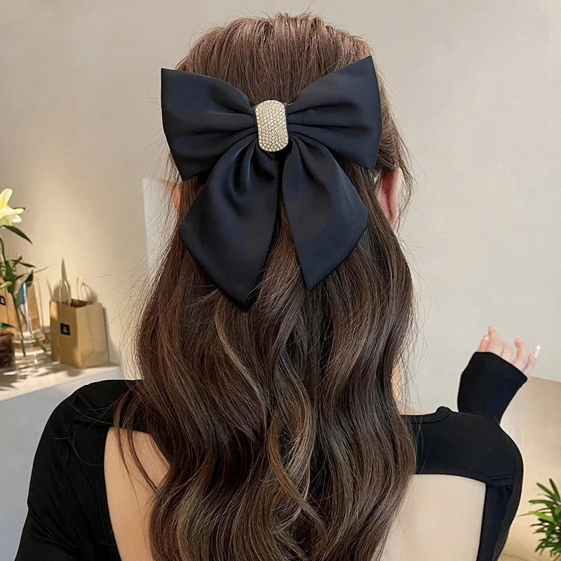 

New style chiffon bow hair clip women pure color high-grade rhinestone spring clip hair accessories