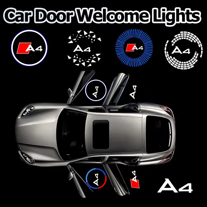 2pcs for Audi A4 Logo Badge Car Door Courtesy Logo Lights LED Styling Projector Welcome Ghost Shadow Lamps Car Accessories
