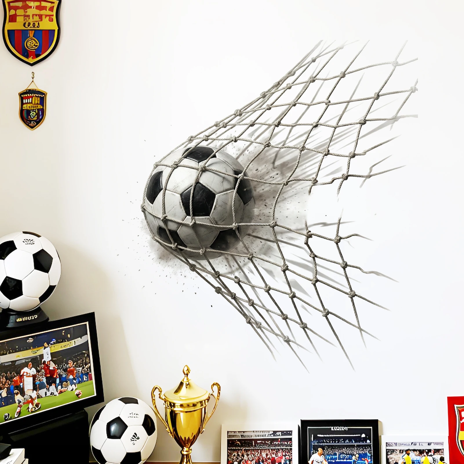Image of Fußball-Torwand-Aufkleber, Dynamische Fußballnetz-Dekorationen, Abnehmbare Sport-Themen-Wanddekoration