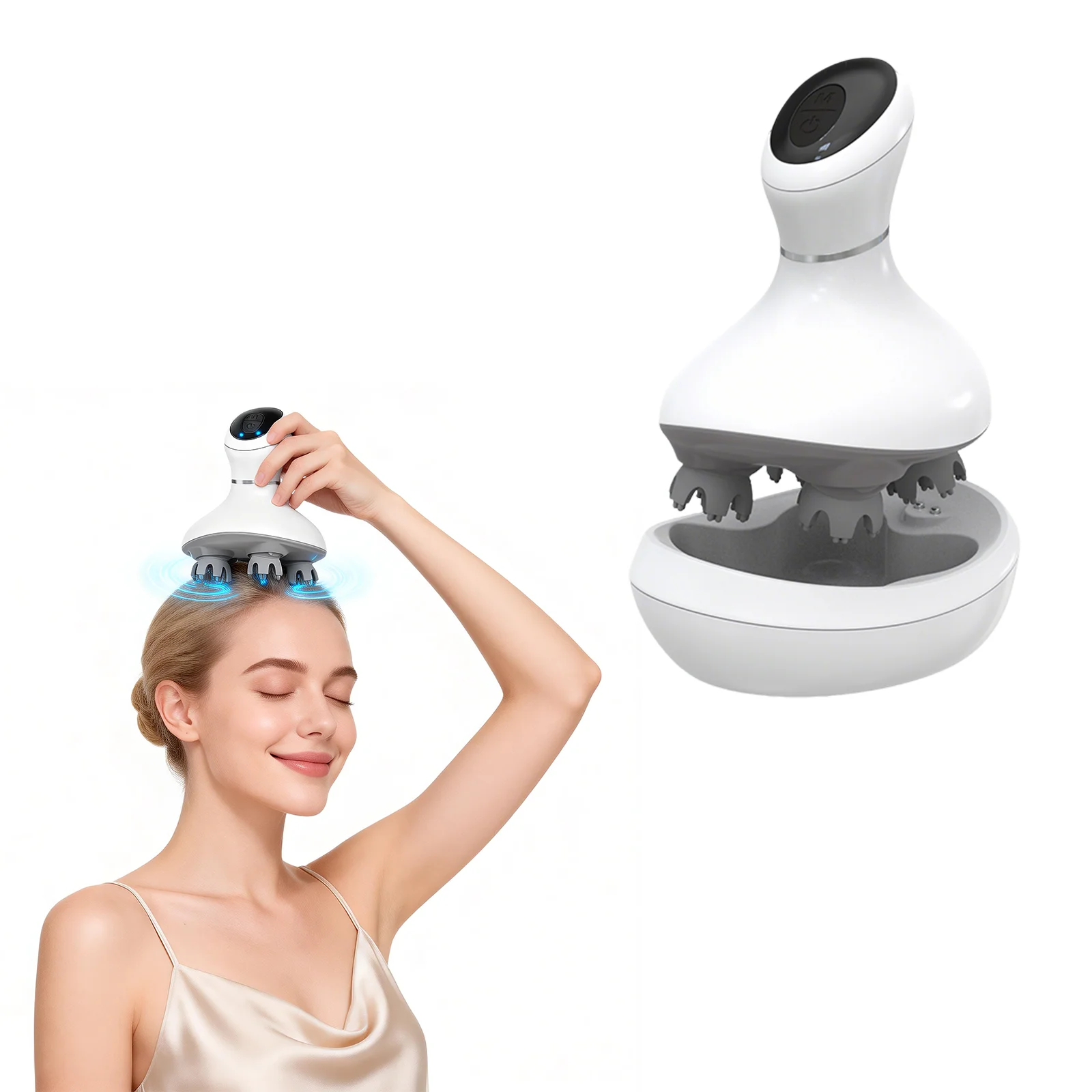 

Electric Scalp Massager, Silicone Handheld Head Massager, Portable Kneading Hair Massager, USB Rechargeable, 130 x 110 x 150 mm