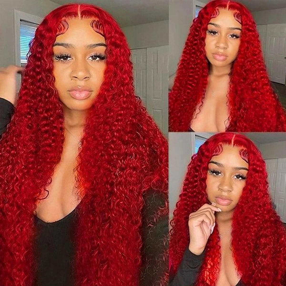 250 Density Red 13x4 Lace Front Wigs Deep Wave Wigs Curly Wigs 13x6 HD Lace Red Colored Frontal Human Hair Wig Brazilian Hair